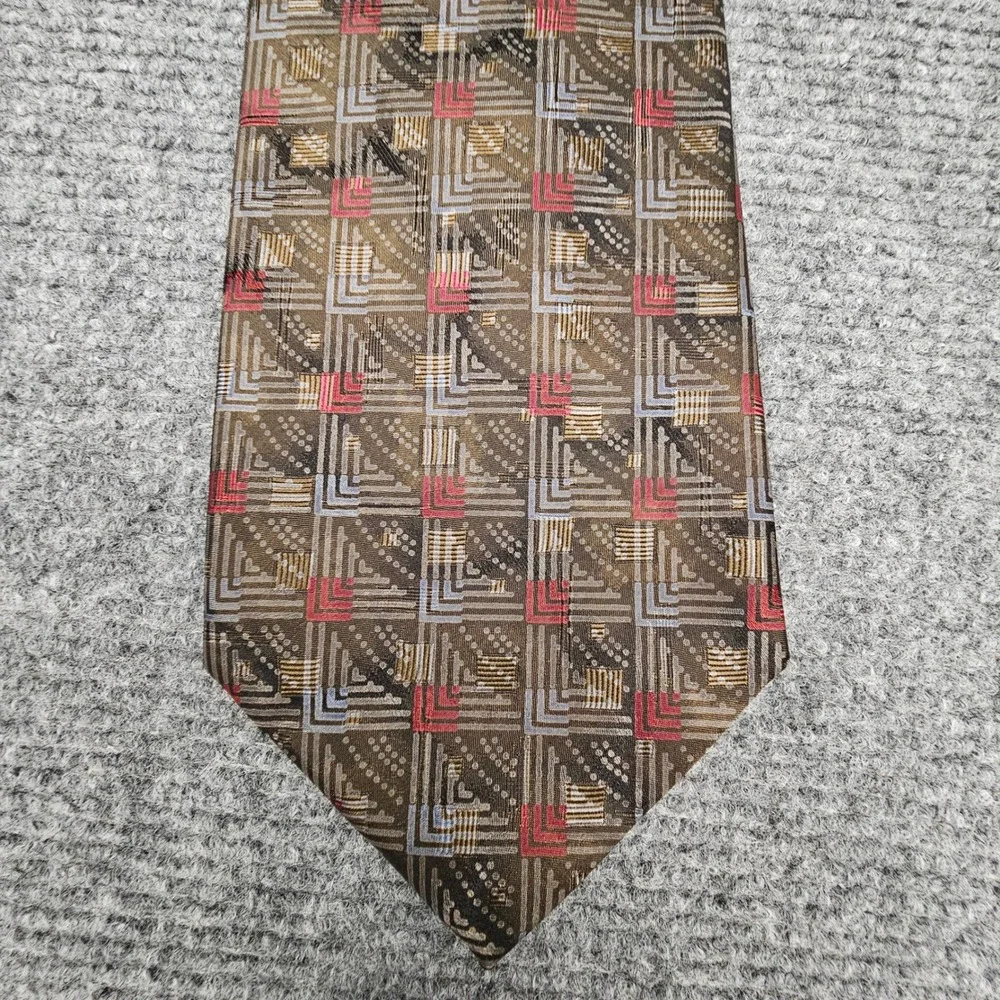 Robert Talbott Mens Necktie Best of‎ Class Silk Geometric Square Brown Red OS